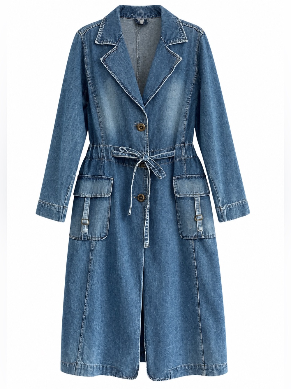 Vintage 90s Addition Elle Blue Denim Trench Dress Coat 100% Cotton EUC – Size 14